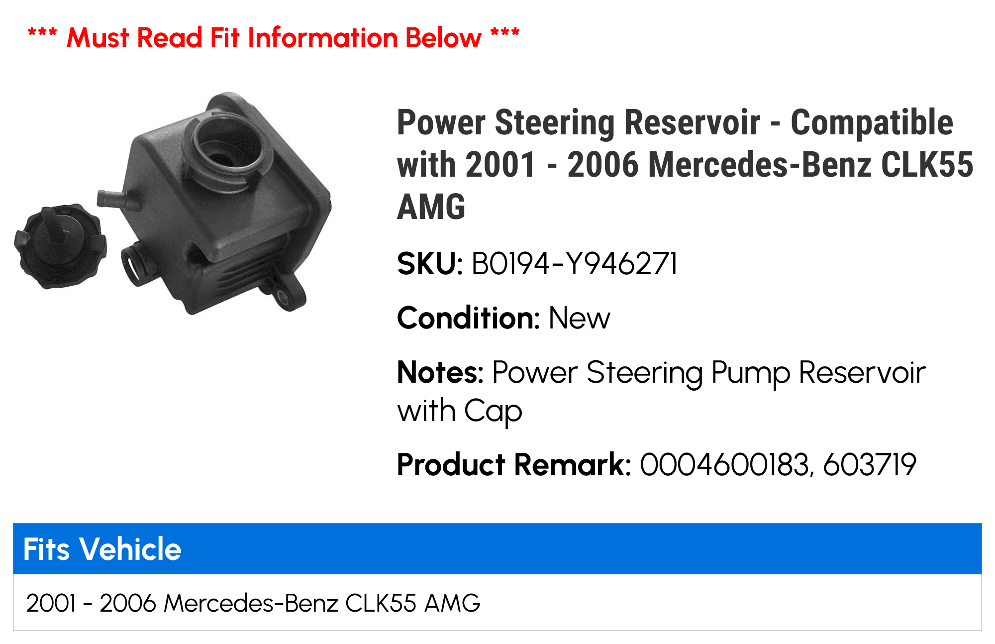 Power Steering Reservoir - Compatible with 2001 - 2006 Mercedes-Benz CLK55 AMG 2002 2003 2004 2005