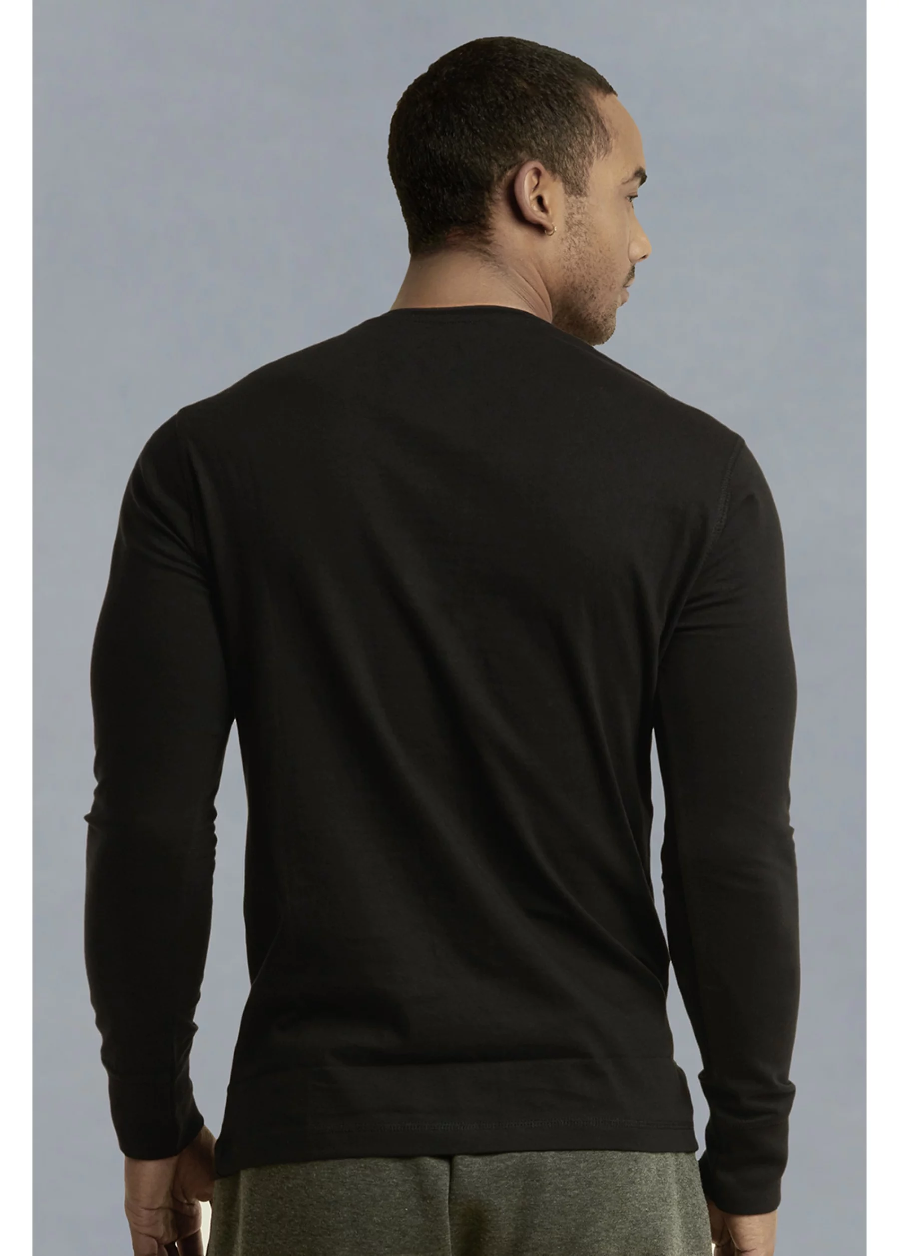 247 Frenzy Men's Essentials Knocker Classic Three-Button Crew Neck Cotton Henley - Black