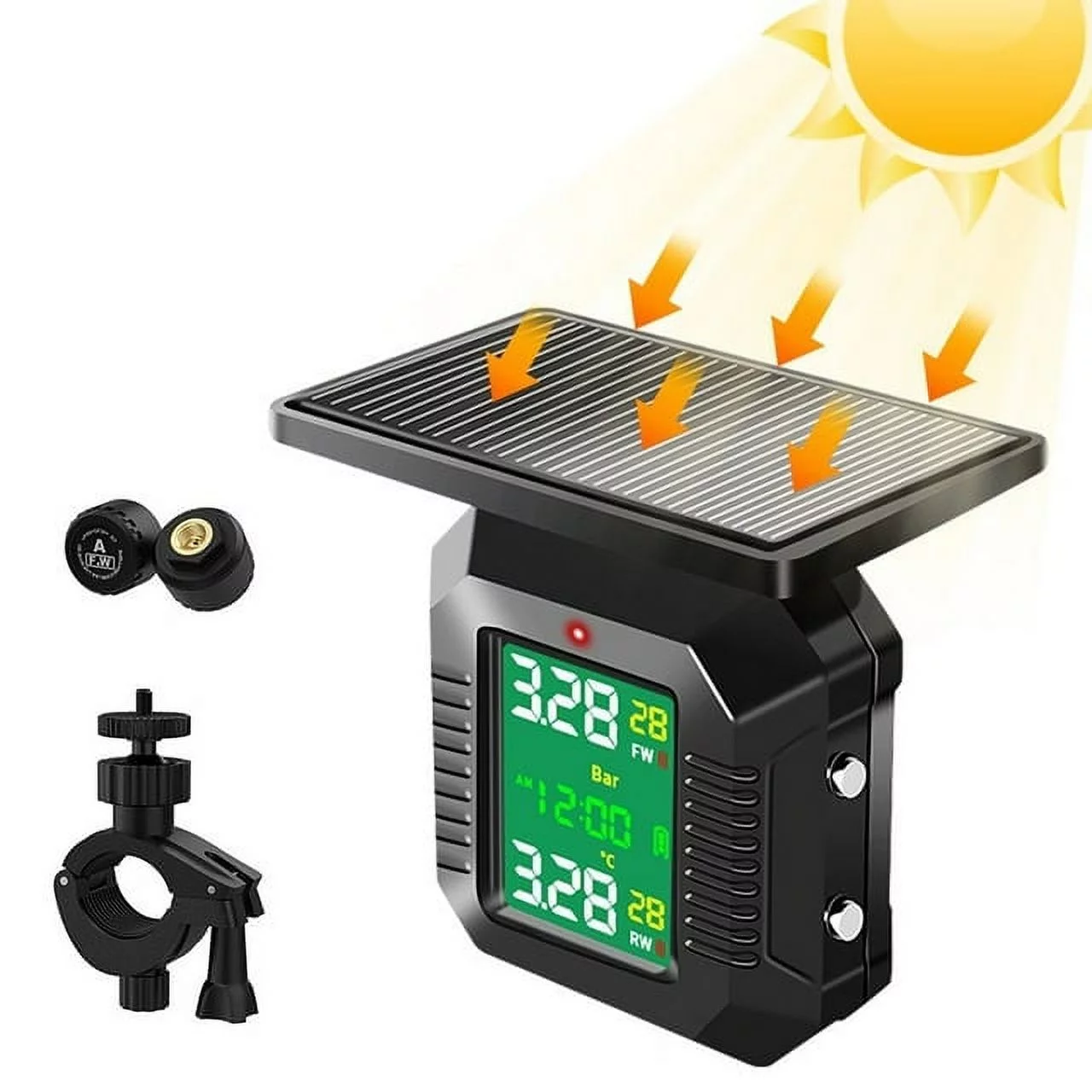 Tire Pressure Monitoring System, TPMS, 2 Sensors, 5 Alarm Modes, 1100 mAh Battery, Large Screen, for Motorcycle