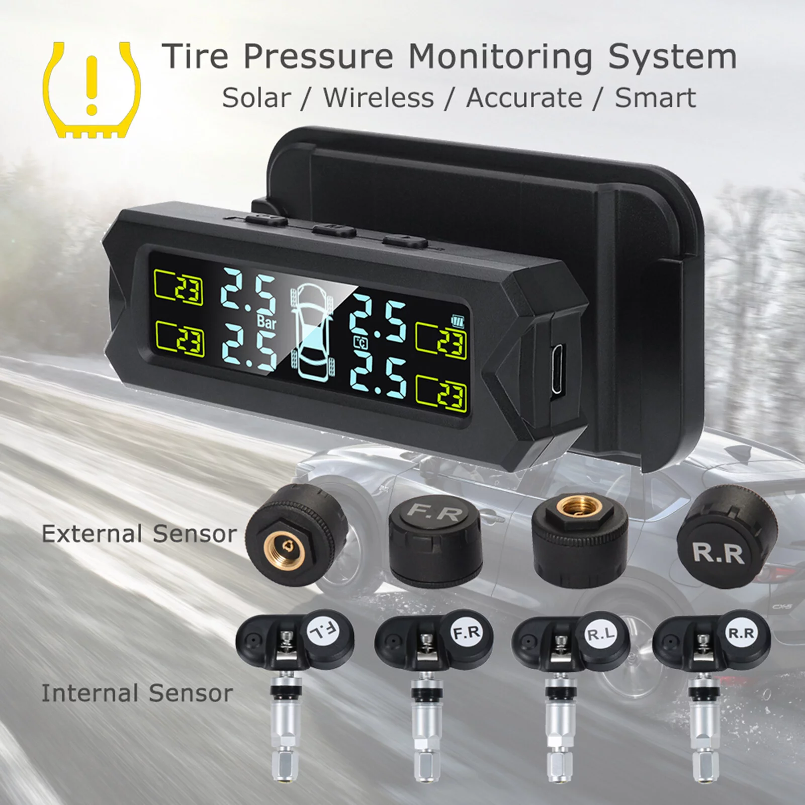 Andoer Reliable Tire Pressure Monitoring System with Auto Backlight LCD Display