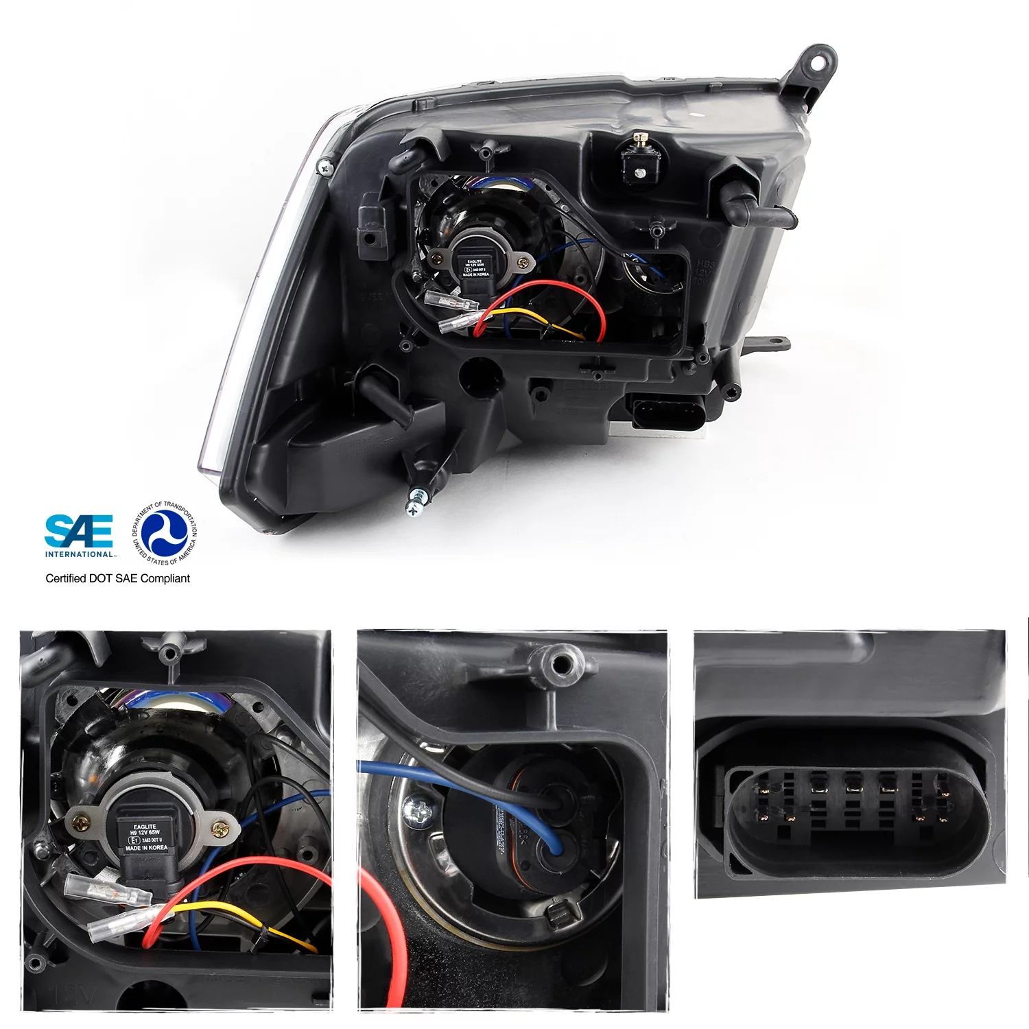 AKKON - For 09-18 Dodge Ram 1500 2500 3500 Upgrade Projector & Bar LED Black Housing Headlights With Light Bulbs Set