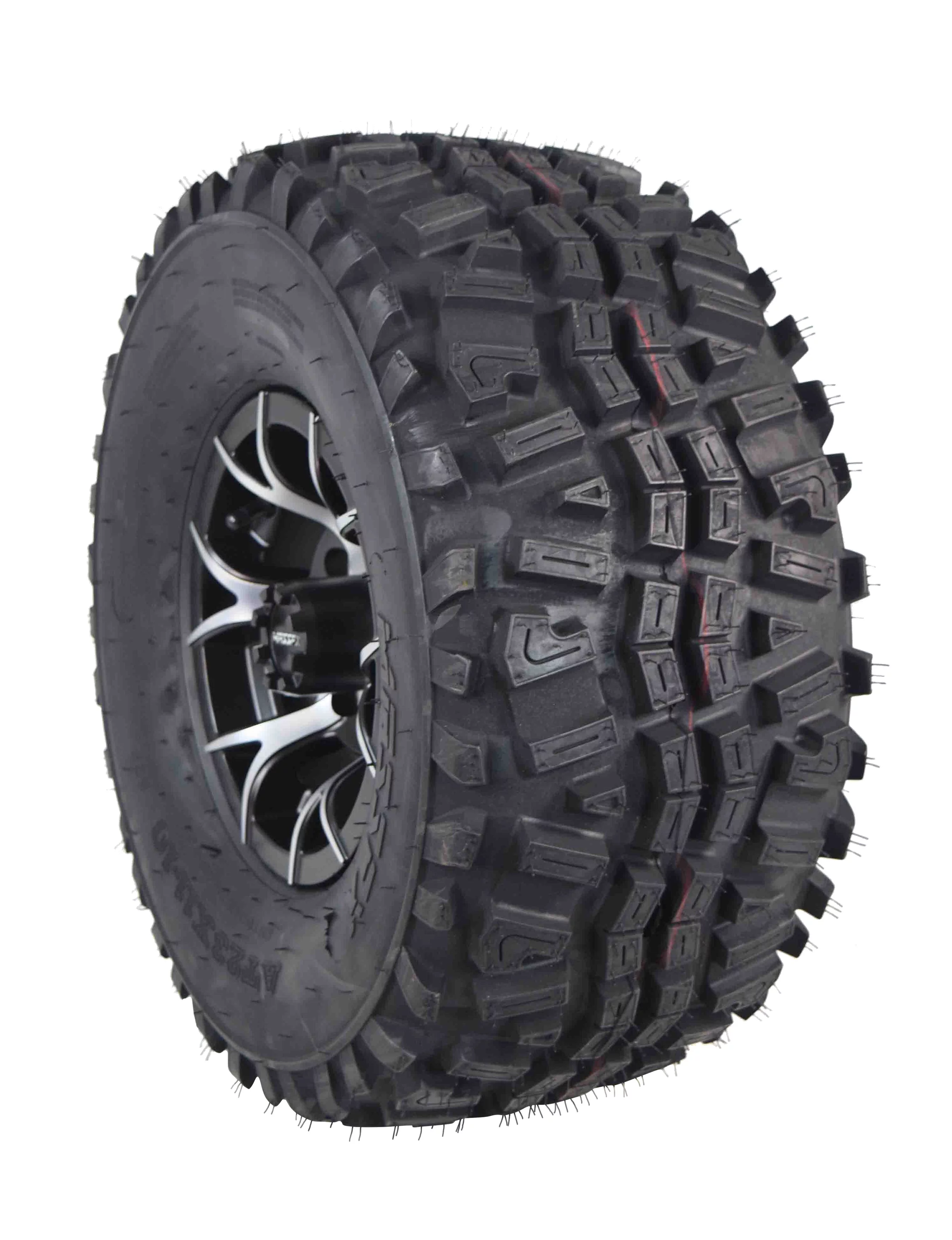 MASSFX 23x11-10 6 Ply Golf Cart Tire 23x11x10 & Black Wheel Kit A240 10x7 4/101.6 with Lugnuts 06-BC (4 Pack)