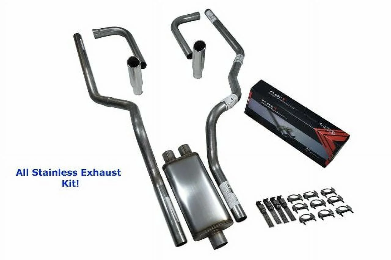 All-Stainless Dual Exhaust Kit Ford F-150 04-14 Flow II Side Rolled Tip