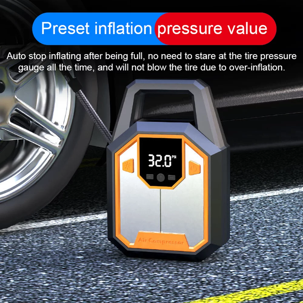 ammoon Portable Electric Car Air Pump 120PSI Digital Tire Inflator LED Light Intelligent Tire Pressure Detection