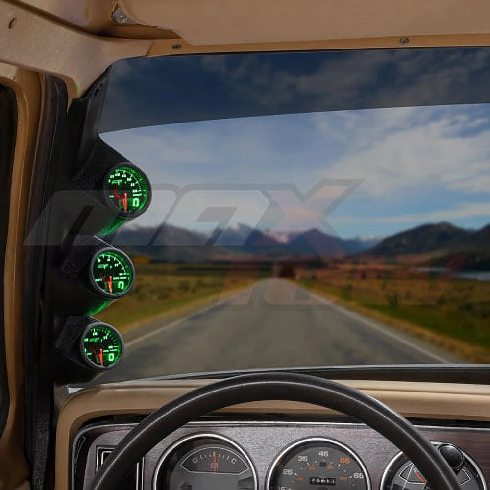 MaxTow 1986-1993 Dodge Ram Cummins Triple Gauge Package with Black & Green DS2 Gauge Set