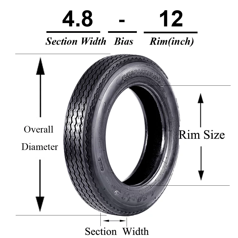Albott Set of 2 4.80-12 Bias Trailer Tires 6PR 480-12 4.80x12 Hightway Boat Motorcycle Tires, Load Range C