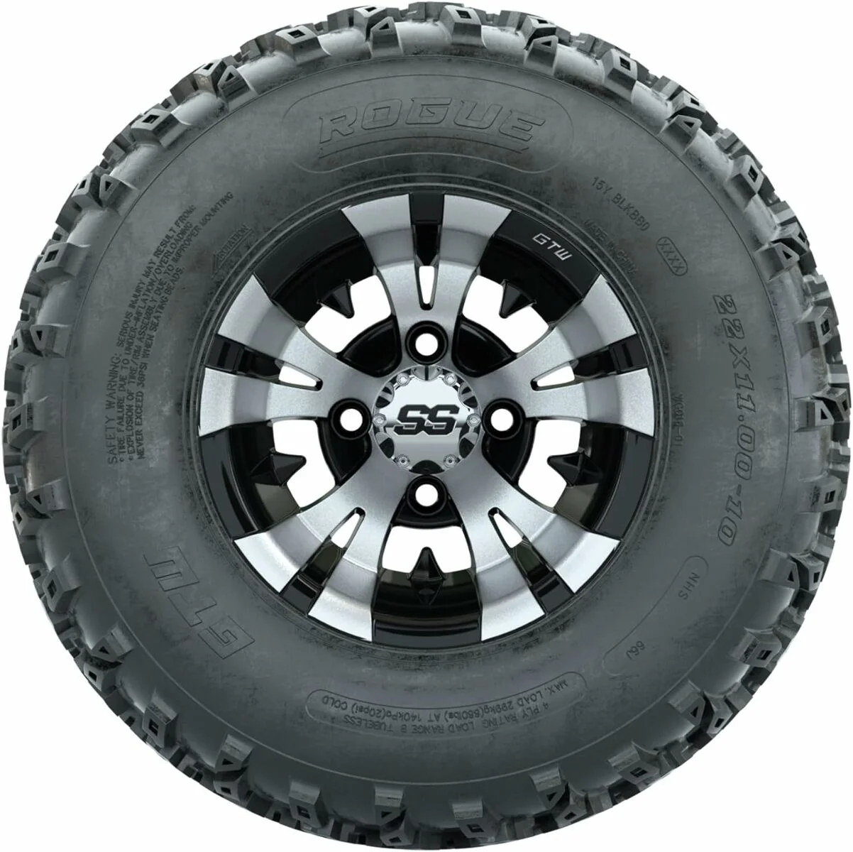 GTW Vampire 10 inch Machined/Black Golf Cart Wheels on 22x11-10 (22
