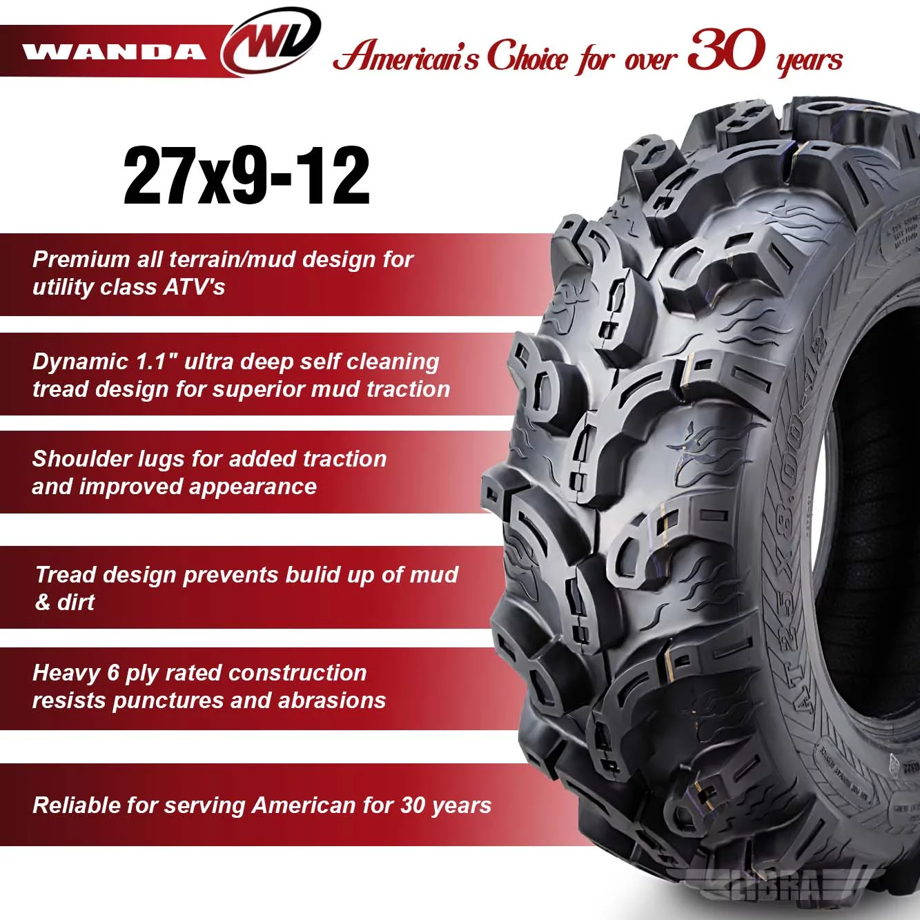 One New Premium ATV/UTV Tire 27x9-12 27x9x12 6PR P375 10219 Super Lug Mud