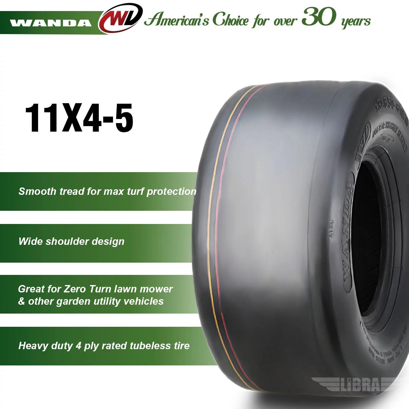 WANDA 11x4-5 Zero Turn Lawn Mower Utility Cart Turf Tire 11x4x5 /4 ply - 13204