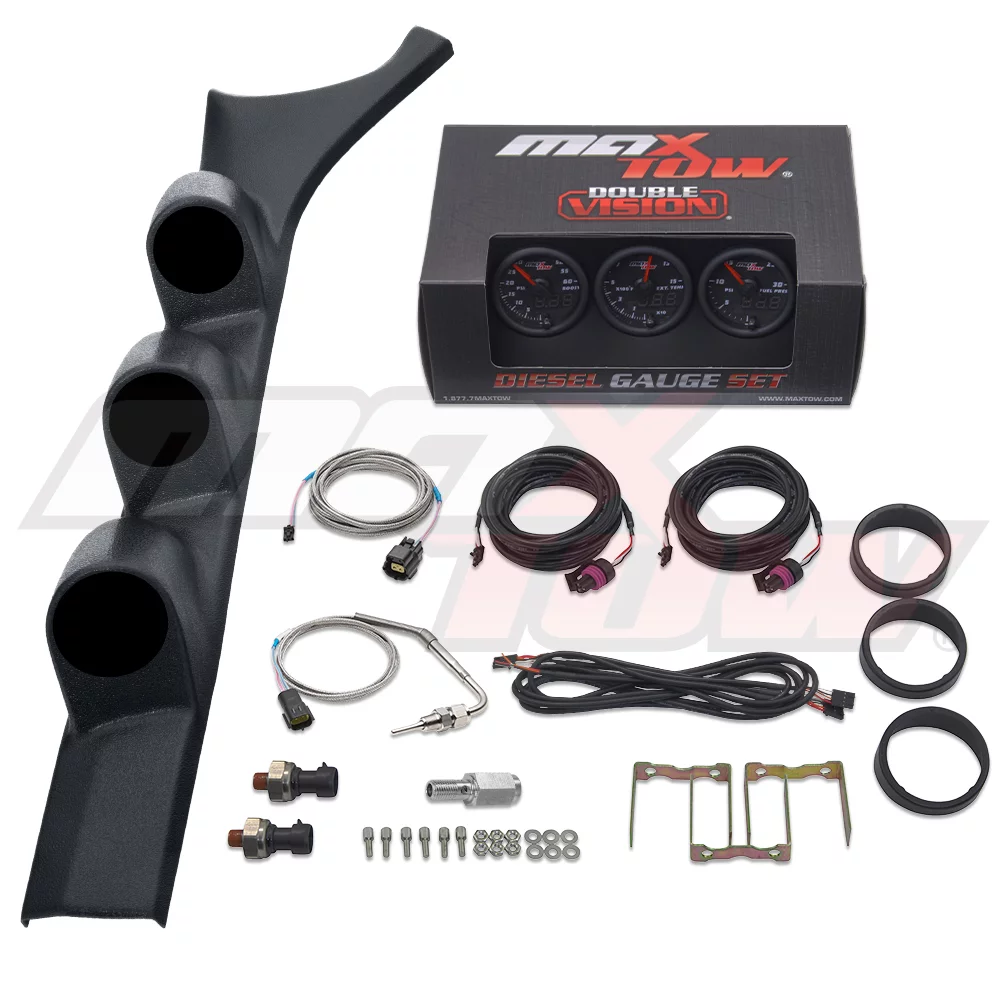 MaxTow 1986-1993 Dodge Ram Cummins Triple Gauge Package with Black & Green DS2 Gauge Set