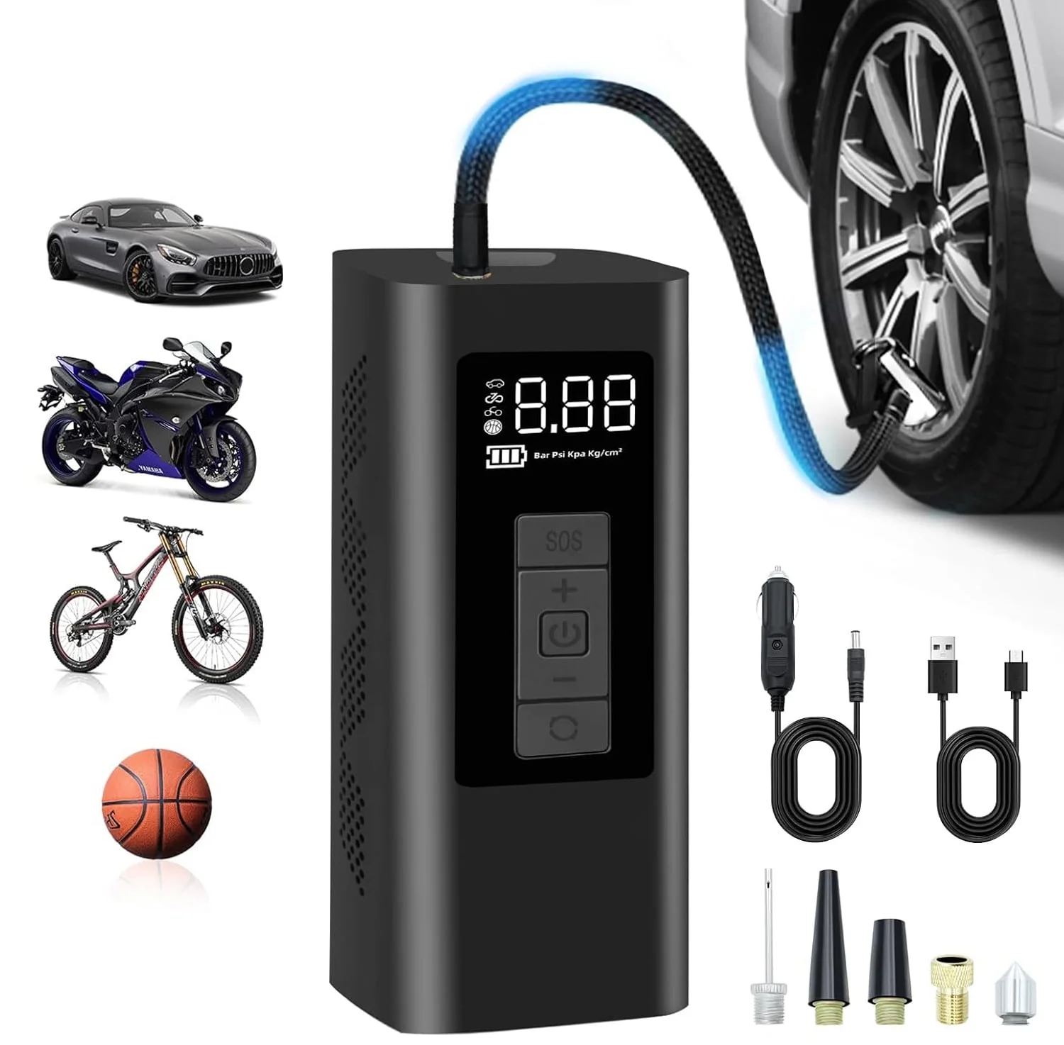 Tire Inflator Portable Air Compressor, 160 PSI Air Pump with 12000mAh Battery, 12V Dual Power