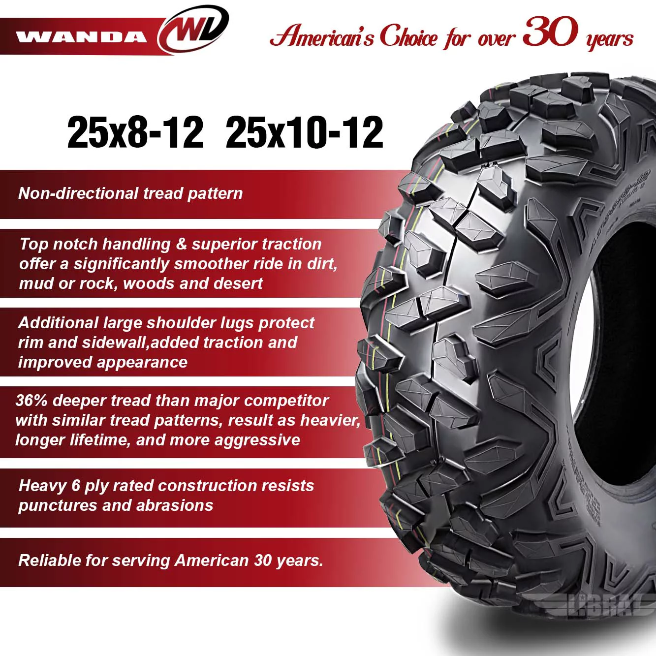 Set 4 WANDA ATV Tires 25X8X12 25X10X12 fit 17-19 Bennche T BOSS 410 550 COWBOY 400S Bighorn Style