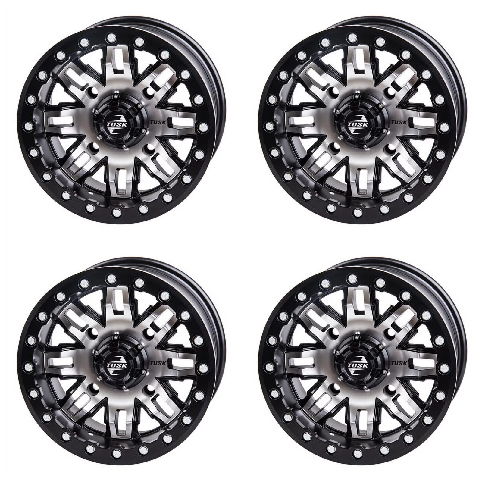 (4 Pack) 4/137 Tusk Teton Beadlock Wheel 14x7 4.0 + 3.0 Machined/Black For CAN-AM Defender HD8 DPS 2016-2021