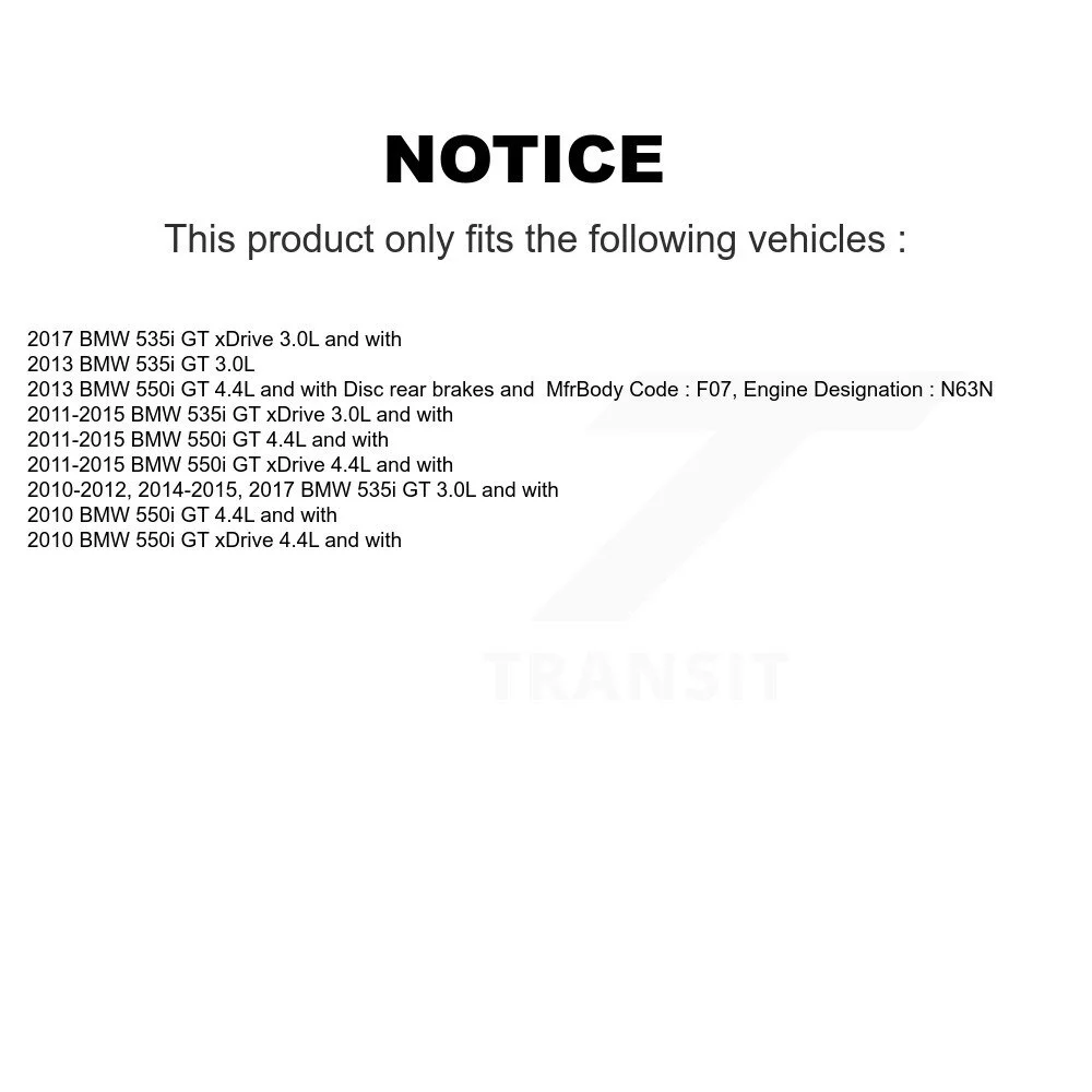 Transit Auto - Rear Semi-Metallic Disc Brake Pads And Wear Sensors Kit For BMW 535i GT xDrive 550i KPW-101048