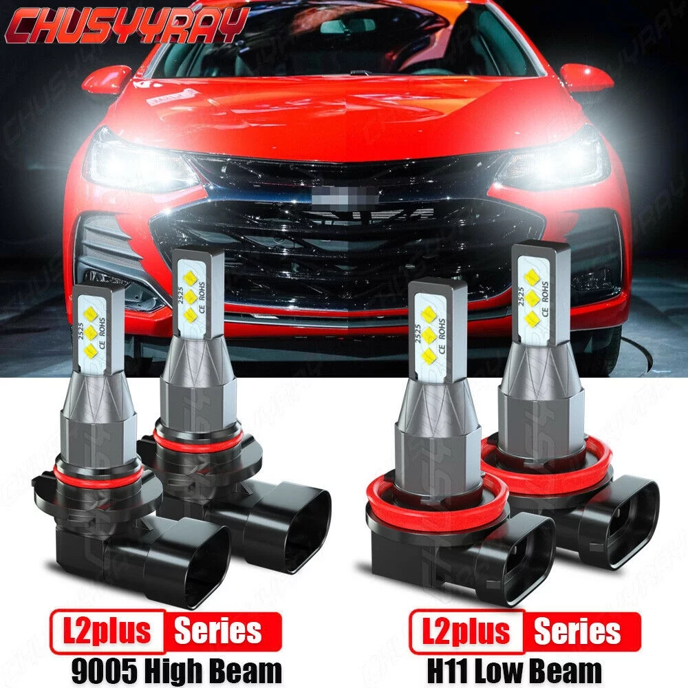 4Pcs White LED Headlight Bulbs High&Low Beam Combo Kit for Chevy Cruze 2016 2017 2018