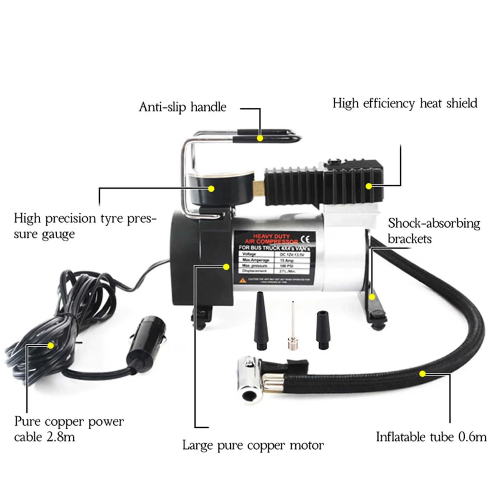 Baoblaze Tire Inflator Automotive Electric Inflatable Pump Portable Air Compressor