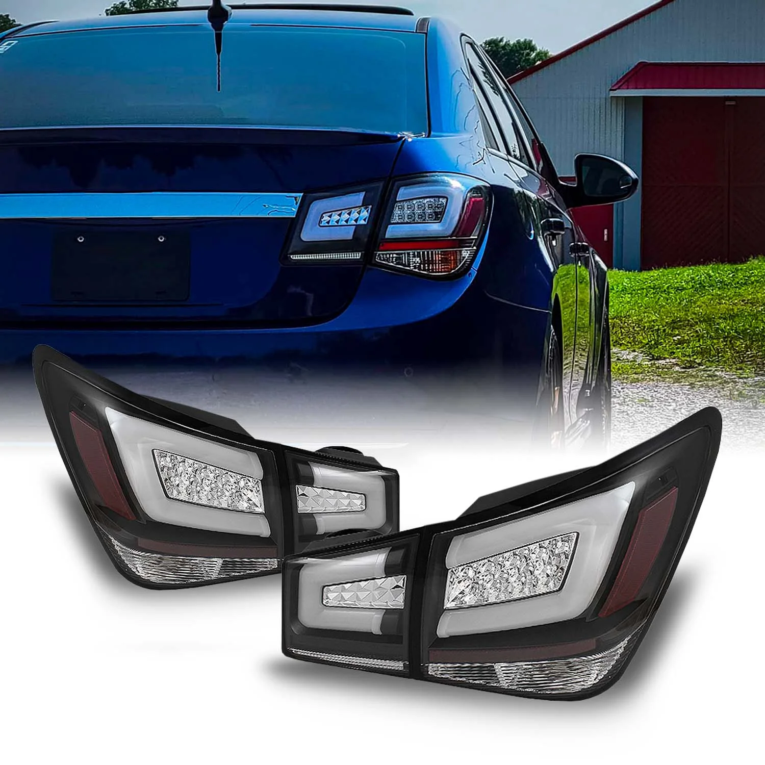 AKKON - For 10-15 Chevy Cruze 16 Limited J300 Black Bezel LED Light Tube Design Full LED Tail Lights Brake Lamps 4pcs Set