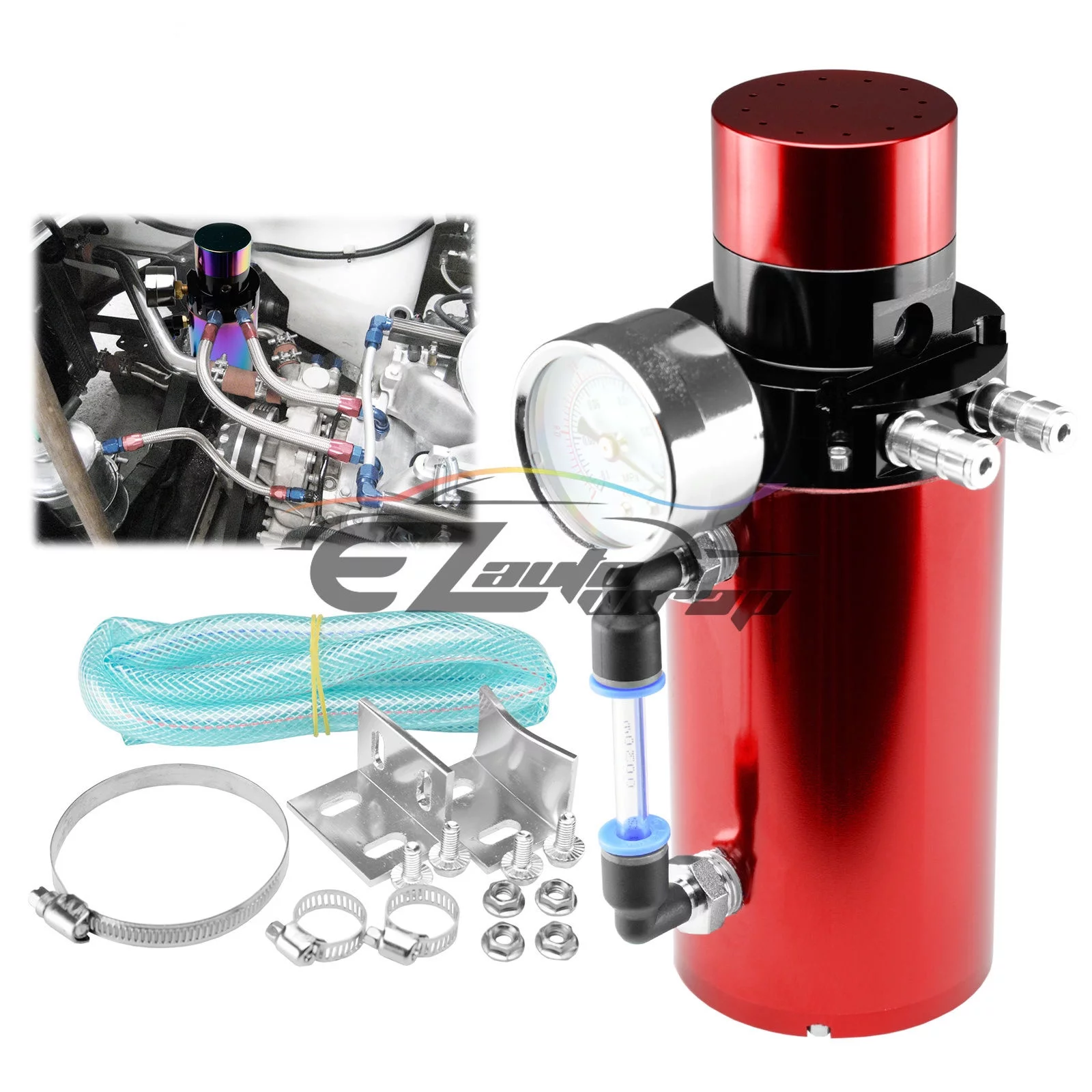 Billet Aluminum Engine Oil Catch Tank Can Reservoir Breather Flow Gauge 4#