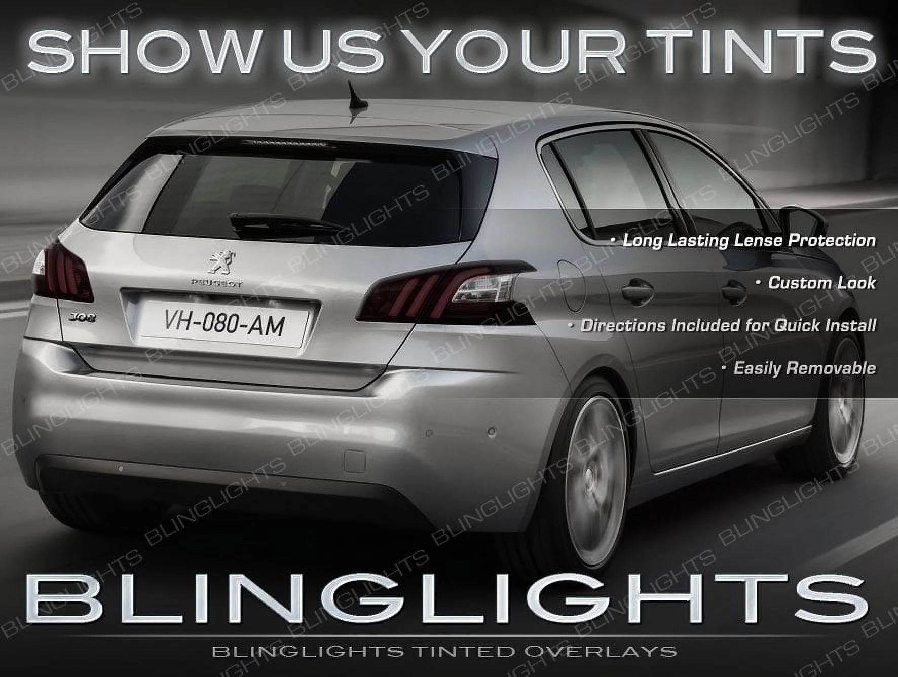 For Peugeot 308 Smoked Tail Lights Lamps Overlays Kit Tinted Protection Film