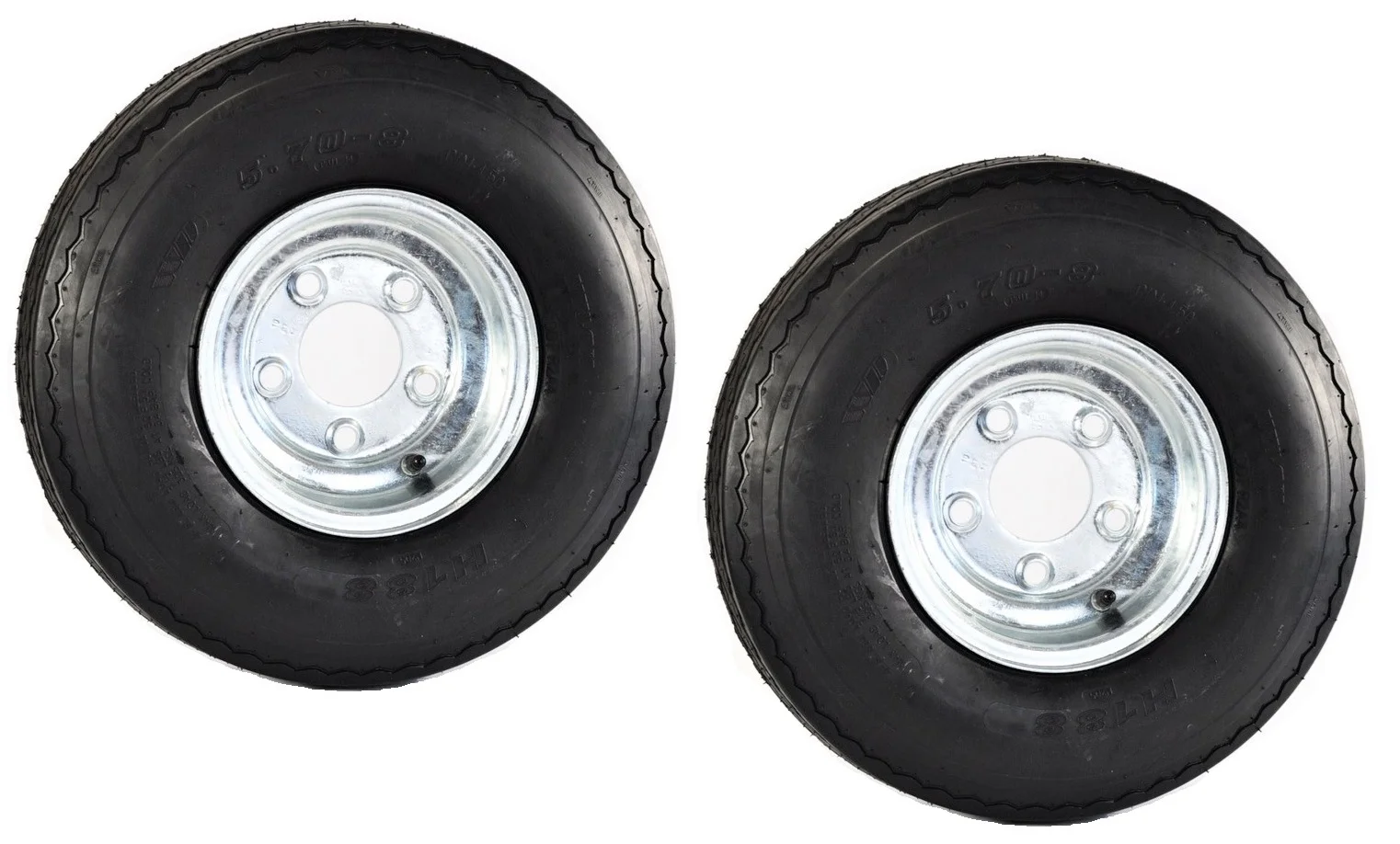 2-Pk Equipment Trailer Tire Rim 5.70-8 570-8 5.70X8 LRB 5 Lug Galvanized Wheel