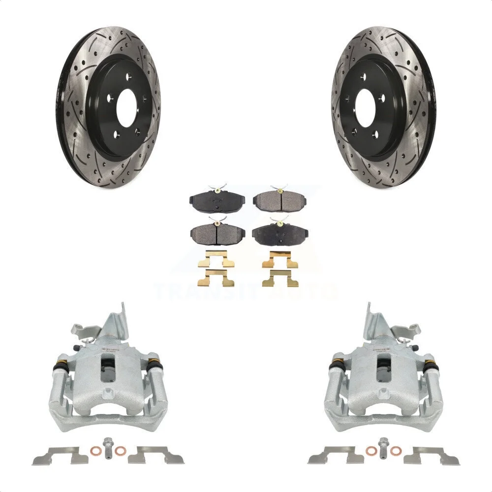 Transit Auto Rear Disc Brake Coated Caliper Drilled Slotted Rotors And Ceramic Pads Kit For Ford Mustang KCD-100654T