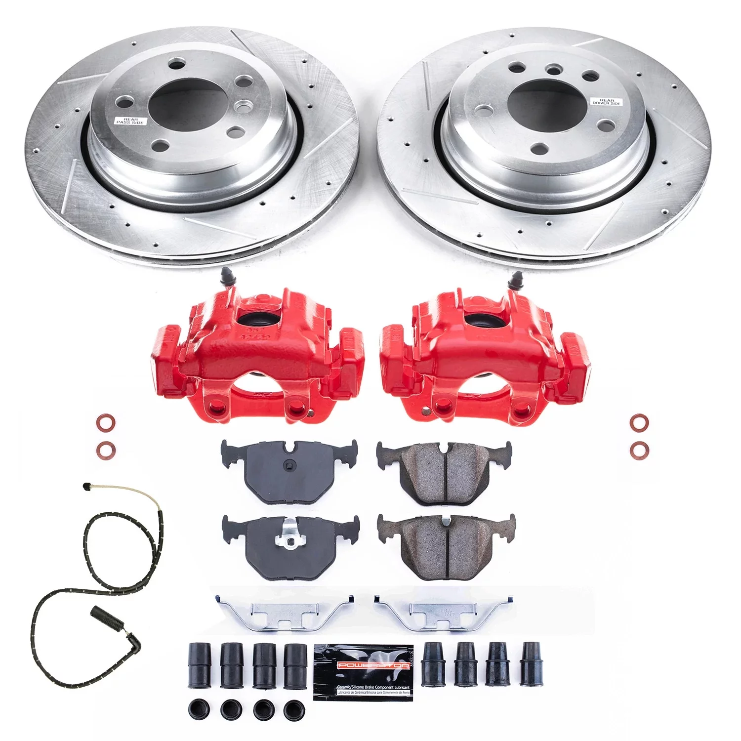 Power Stop Rear Z23 Evolution Brake Pad and Rotor Kit with Red Powder Coated Calipers KC5738 Fits 2007 BMW X3