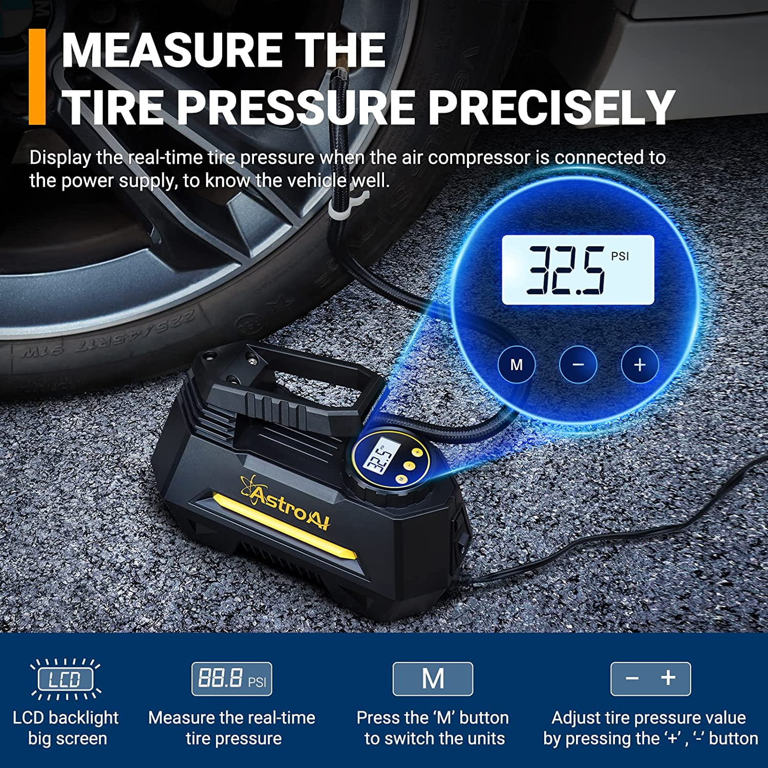 Car Tire Inflator 100 PSI, Electric Tire Compressor, Inflatables Air Car Pump, Yellow