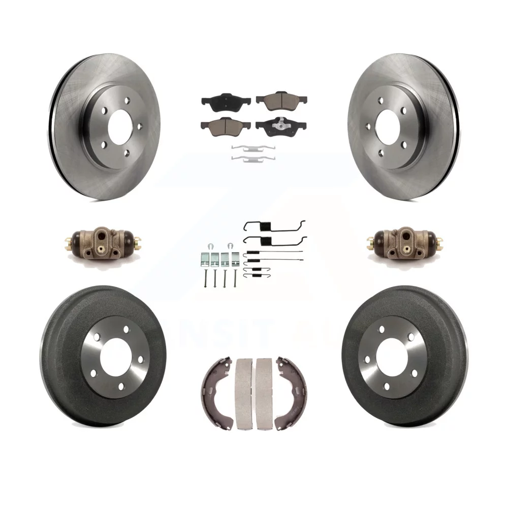 Transit Auto - Front Rear Disc Brake Rotors Ceramic Pads And Drum Kit (9Pc) For Ford Escape Mercury Mariner K8C-102947