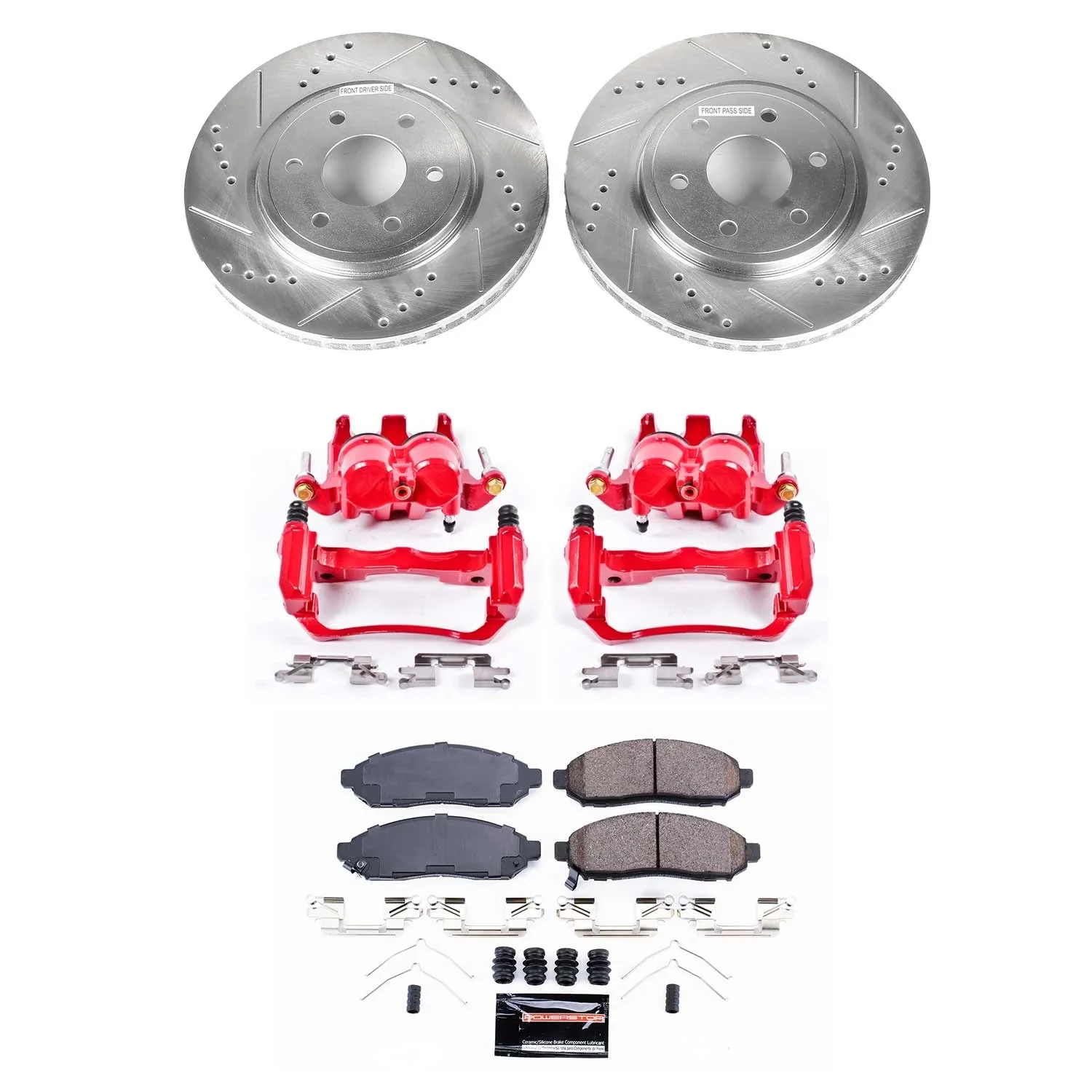 Power Stop Front Z23 Evolution Brake Pad and Rotor Kit with Red Powder Coated Calipers KC8325 Fits 2019 Nissan Frontier