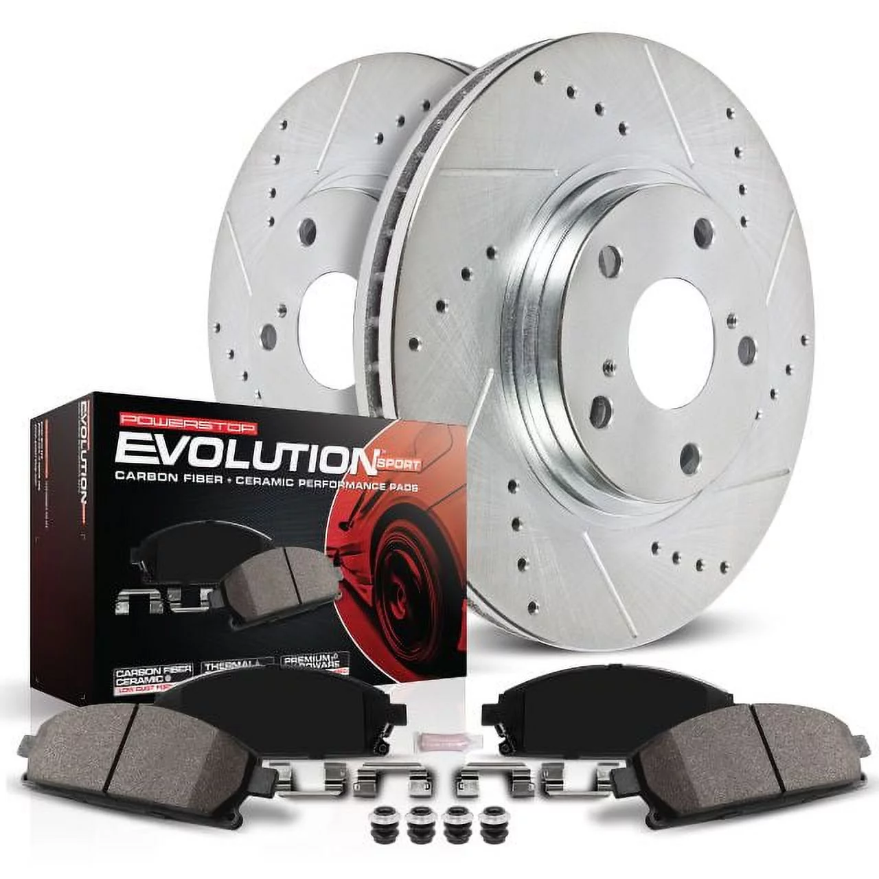 Power Stop Front Brake Kit with Drilled & Slotted Rotors and Ceramic Brake Pads K2952