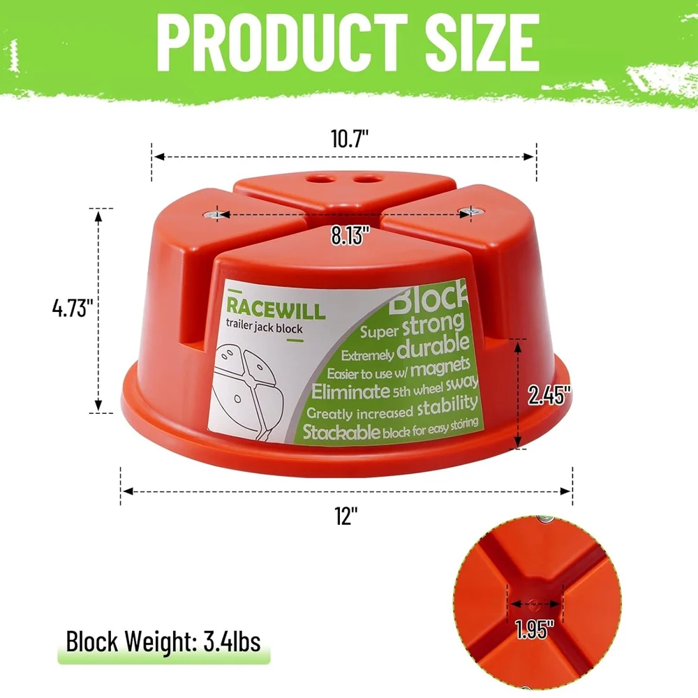 2 Pack RV Camper Stabilizer Block Round with Magnets for Travel Trailer Wheel Leveling