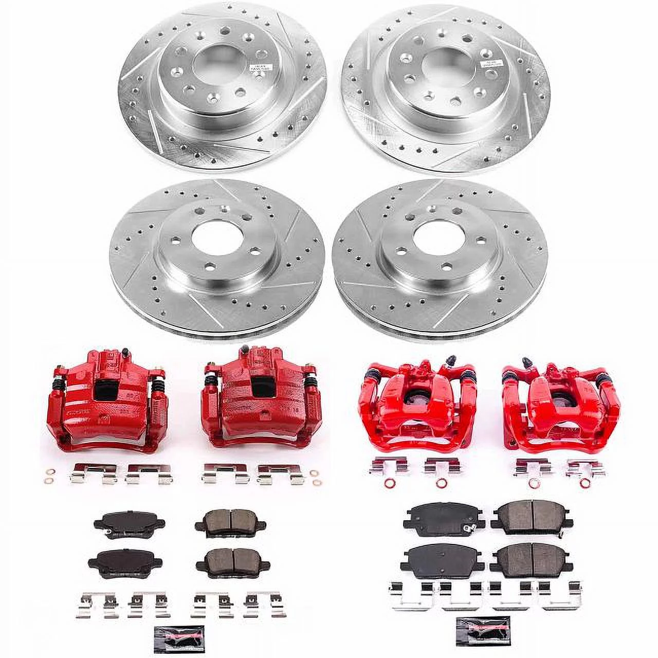 Power Stop Front and Rear Z23 Evolution Brake Pad and Rotor Kit with Red Powder Coated Calipers KC7564