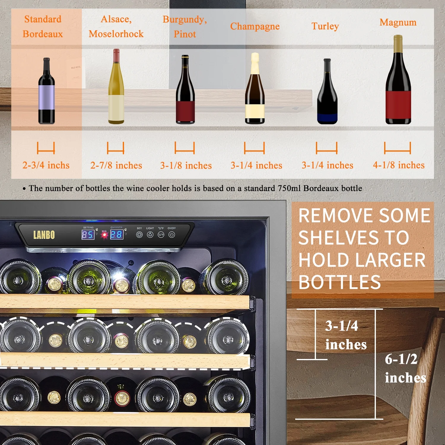 Lanbo 24 inch Built in Black 149 Bottle Single Zone Wine Cooler LW155S