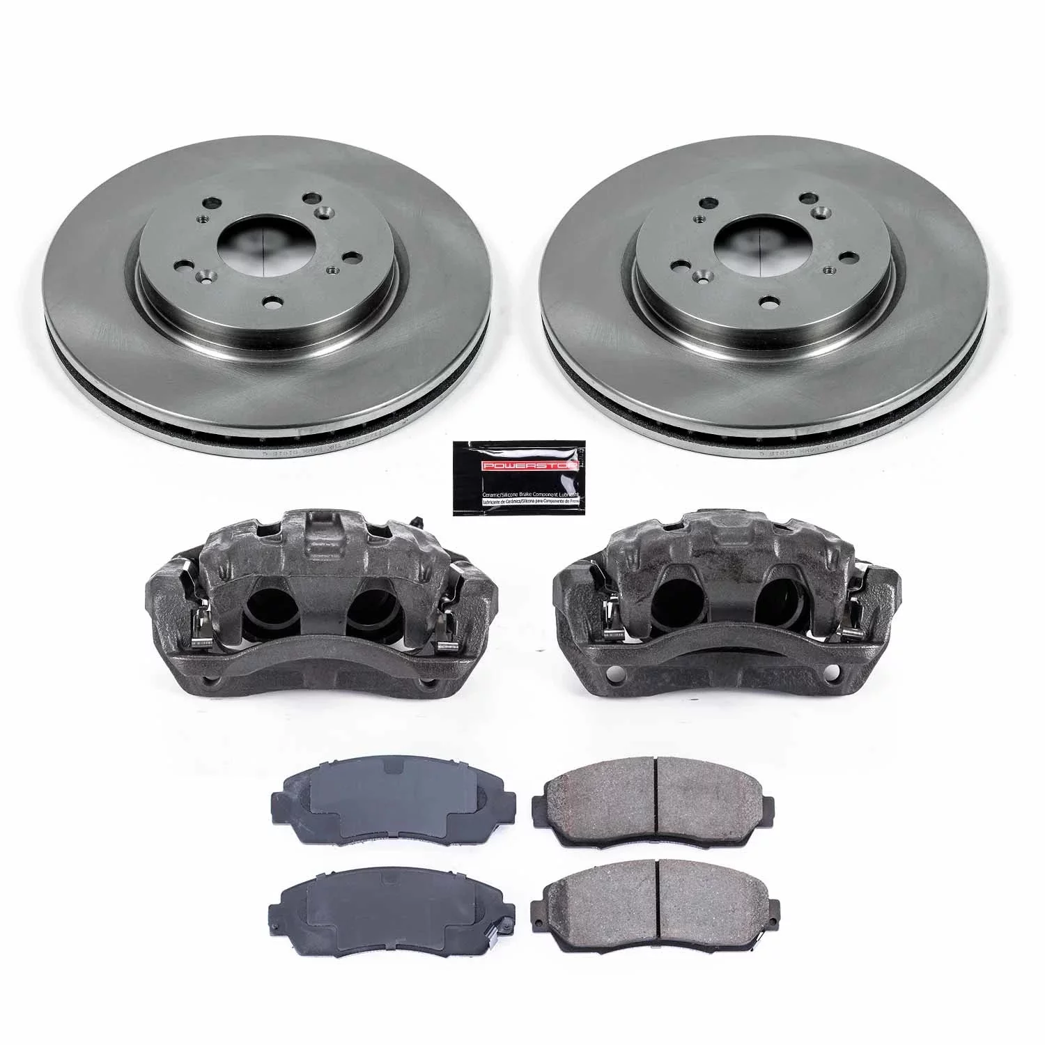 Power Stop Front Stock Replacement Brake Pad and Rotor Kit with Calipers KCOE5432