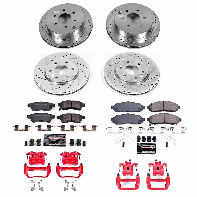 Power Stop Front and Rear Z23 Evolution Brake Pad and Rotor Kit with Red Powder Coated Calipers KC8357