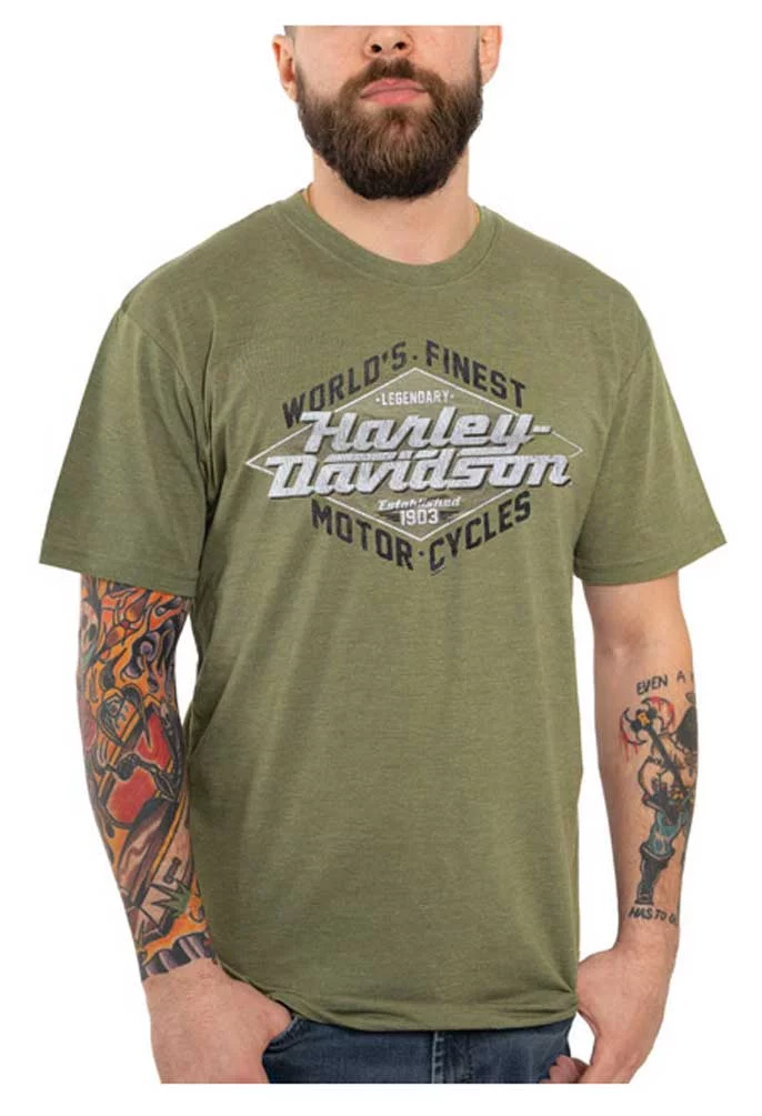 Harley-Davidson Men's Willpower Short Sleeve Crew-Neck T-Shirt - Green (XL), Harley Davidson