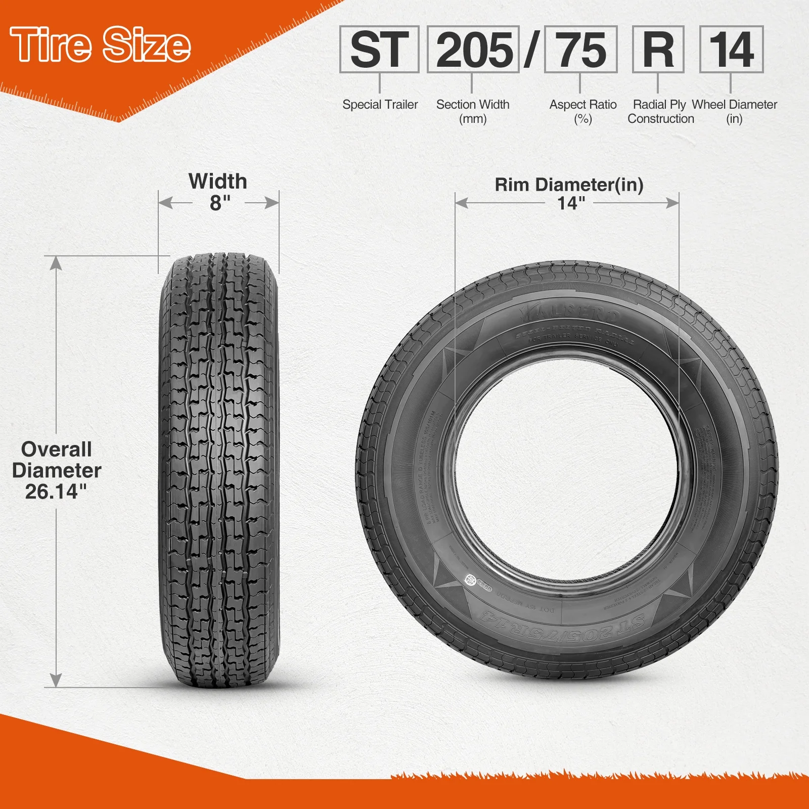 HALBERD Premium Trailer Tires ST205/75R14 8PR Load Range D Heavy Duty 205 75 14 Radial Trailer Tires,Set 4
