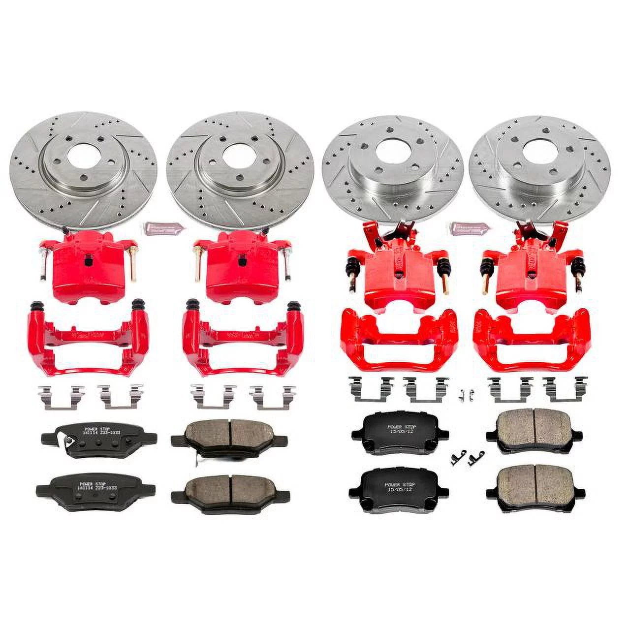Power Stop Front and Rear Z23 Evolution Brake Pad and Rotor Kit with Red Powder Coated Calipers KC2731A