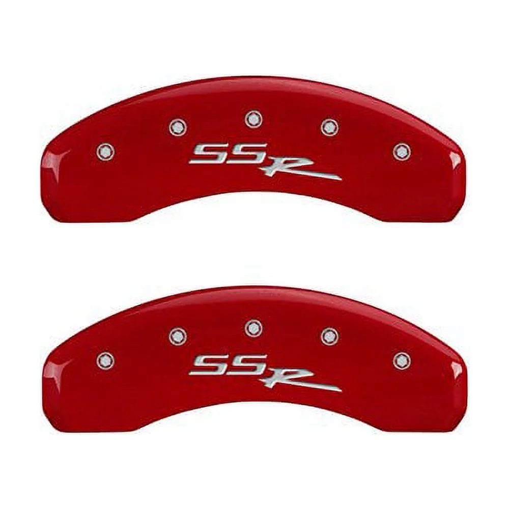 MGP Caliper Covers 14030SSSRRD SSR GM Pickup Logo Type Caliper Cover with Red Powder Coat Finish and Silver Characters