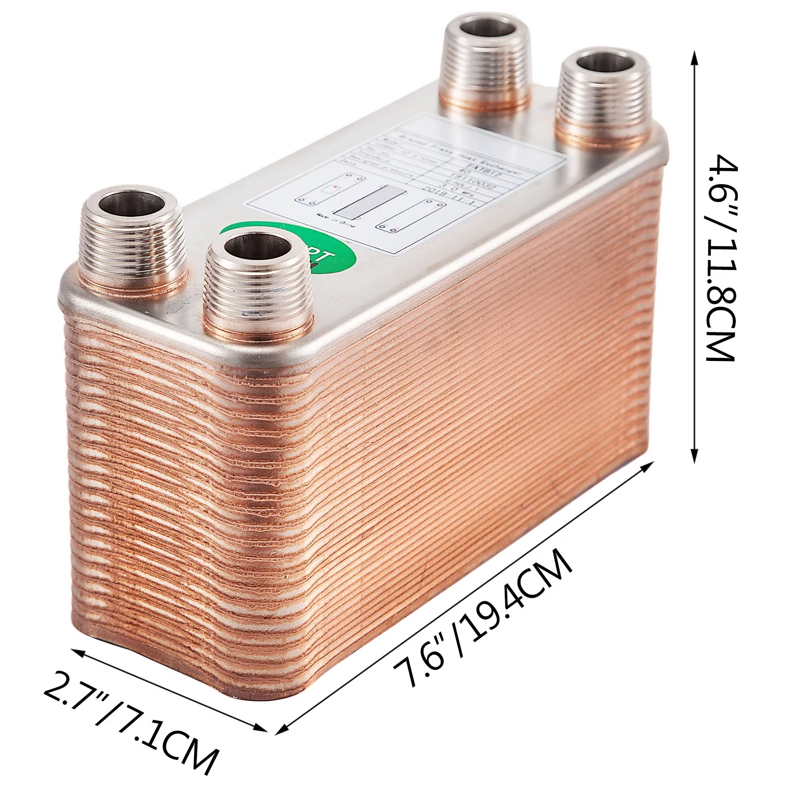 VEVOR Heat Exchanger 40 Plates Brazed Plate Heat Exchanger 316L 3/4