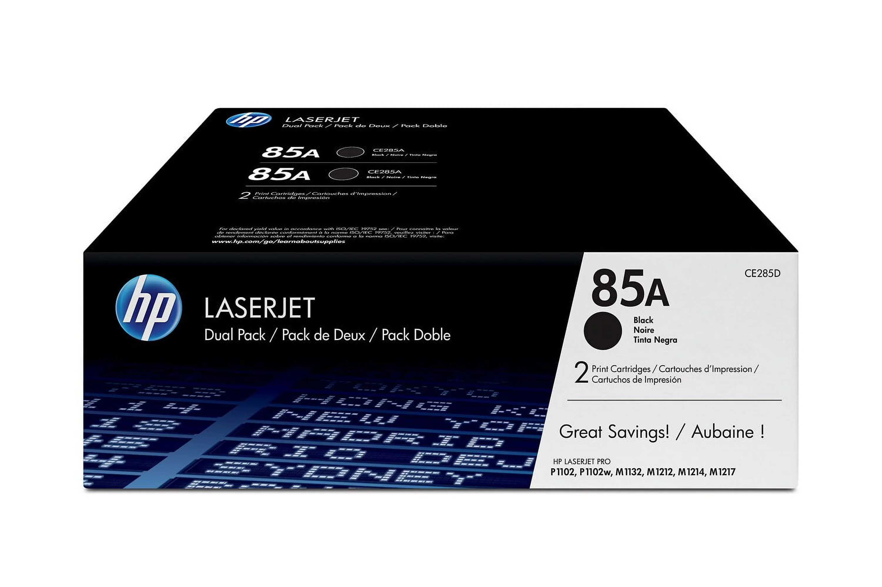 HP 85A 2-pack Black Original LaserJet Toner Cartridges, Per cartridge: ~1,600
