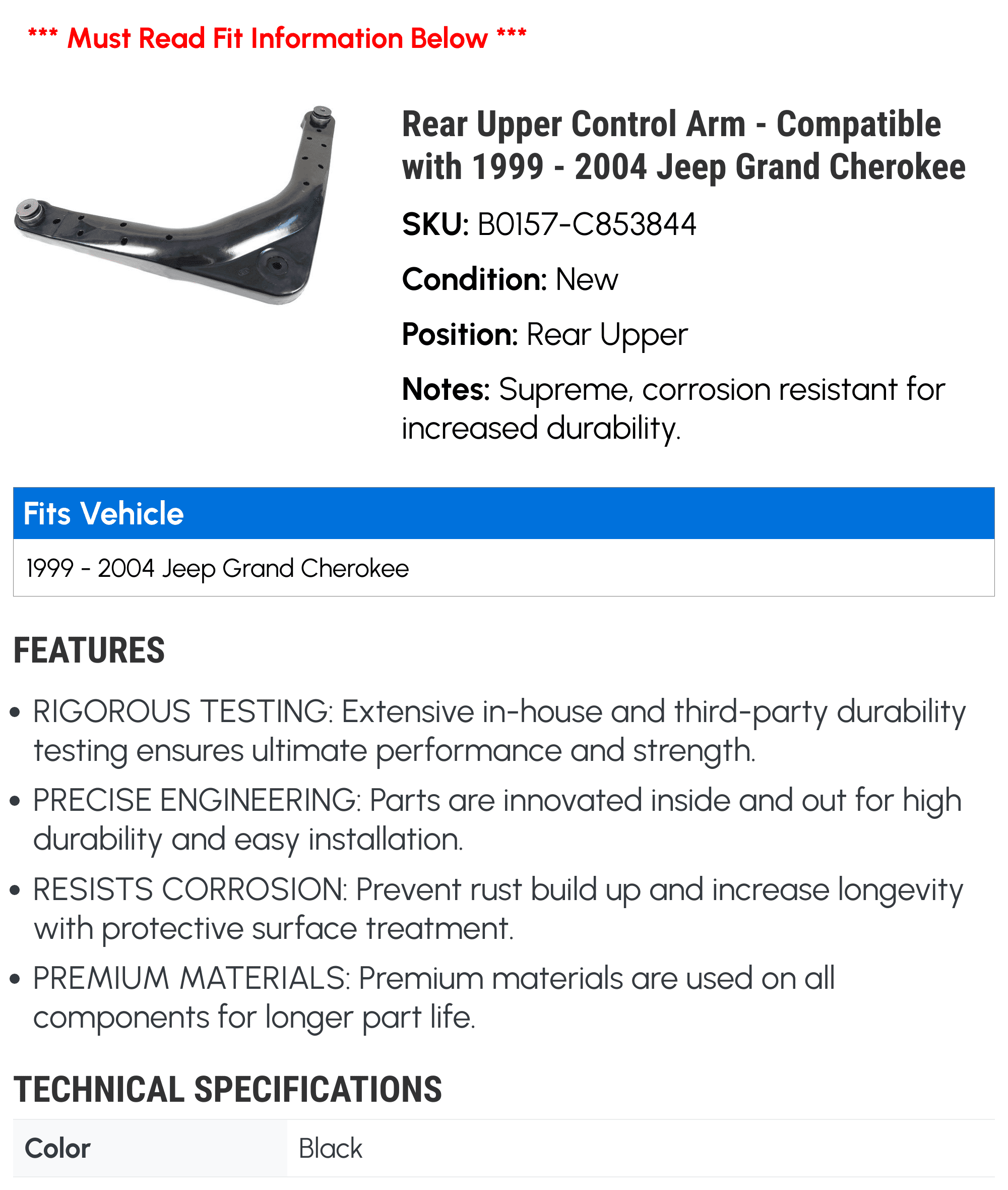 Rear Upper Control Arm - Compatible with 1999 - 2004 Jeep Grand Cherokee 2000 2001 2002 2003