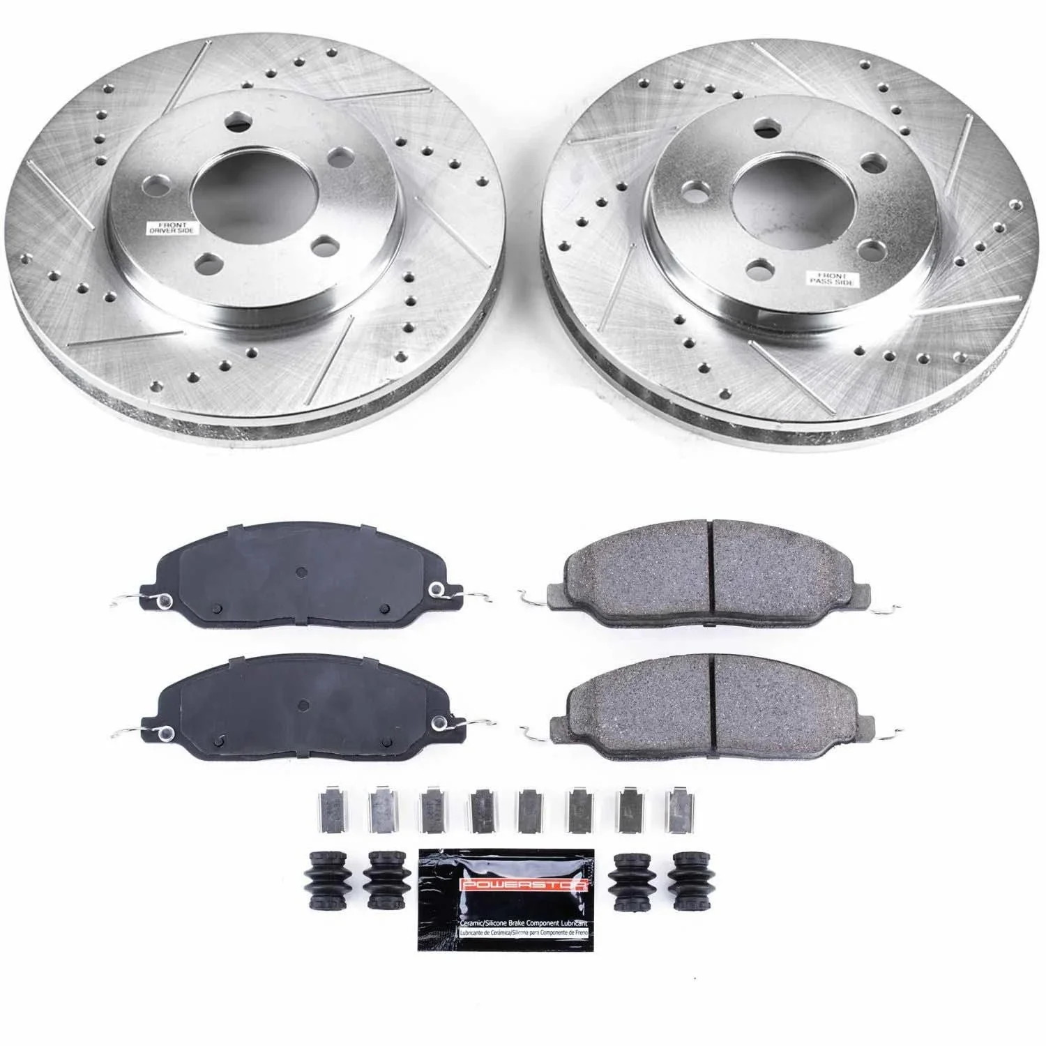 Power Stop Front Brake Kit with Drilled & Slotted Rotors and Ceramic Brake Pads K1382