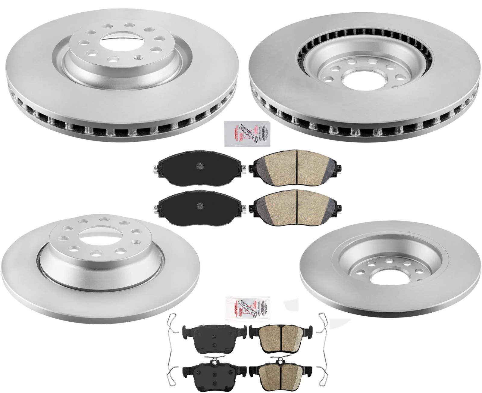 Front & Rear Coated Brake Rotors & Ceramic Brake Pads For 2018-2021 Tiguan