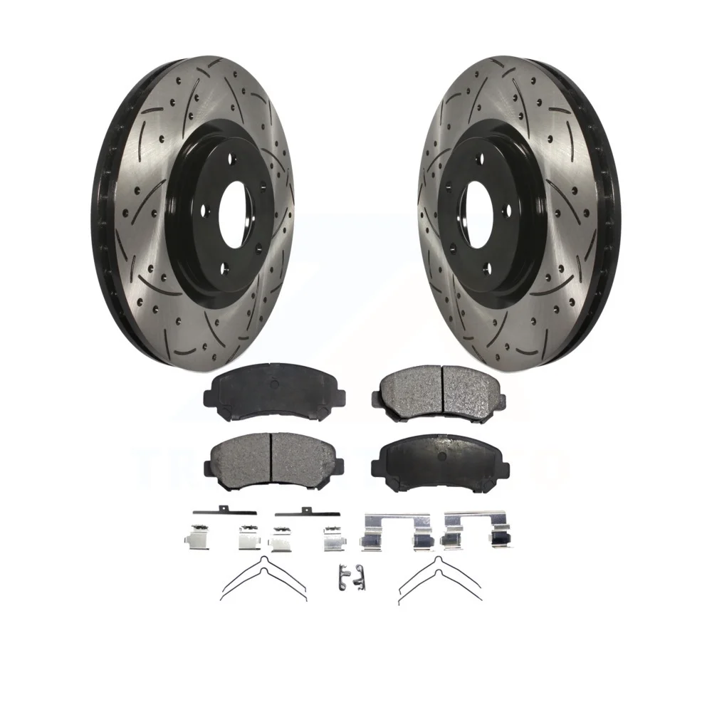 Transit Auto - Front Coated Drilled Slotted Disc Brake Rotors And Ceramic Pads Kit For Nissan Sentra Juke KDT-100122