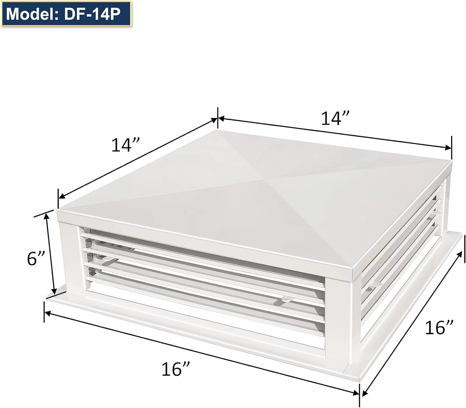 White Powder Coated 4-Way Adjustable Air Diffuser For Evaporative Swamp Cooler, 16” Moutig Edge (14