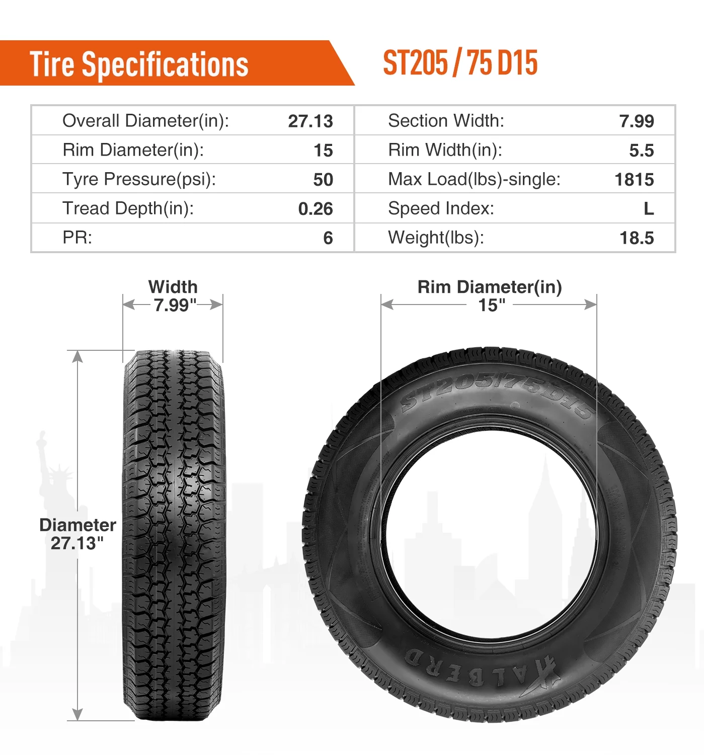 HALBERD 205/75D15 Trailer Tires 6PR Bias 205 75 15 Trailer Tire Load Range C Set of 2