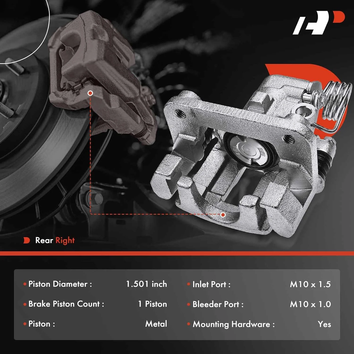 A-Premium Disc Brake Caliper Assembly with Bracket Compatible with Ford Mustang 1994-1998 Rear Passenger Side