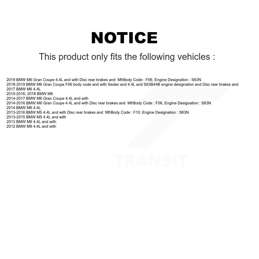 Transit Auto - Rear Ceramic Disc Brake Pads And Wear Sensors Kit For BMW M5 M6 Gran Coupe KTW-101089