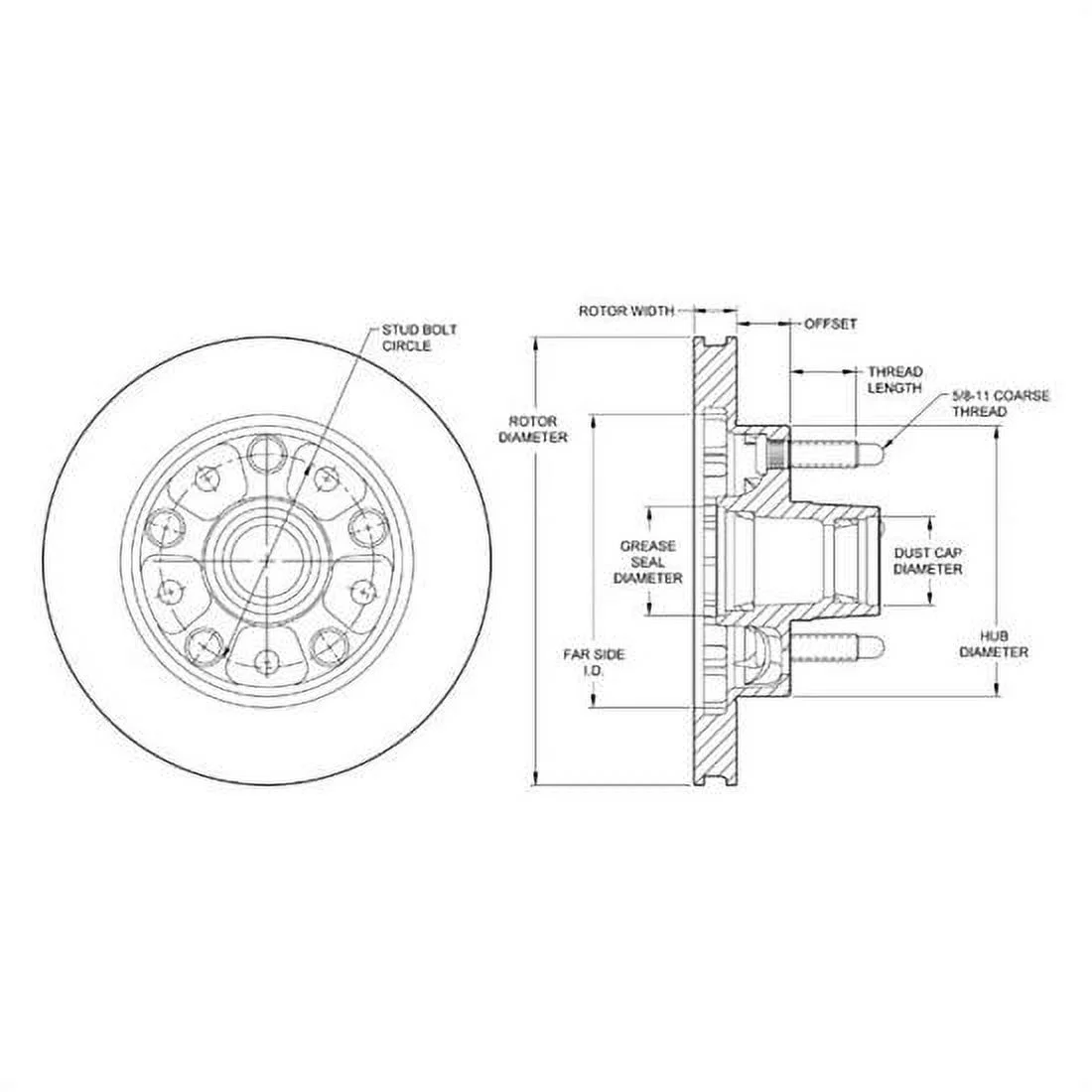 Wilwood Rotor-Vented w/ Hub Long Studs 10.50. x 1.00 - 5 on 5.00in-GM - 160-9239LS